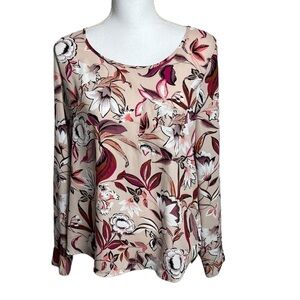Valerie Stevens Floral Blouse Women's Medium Roll Tab Sleeves High Low Hem
